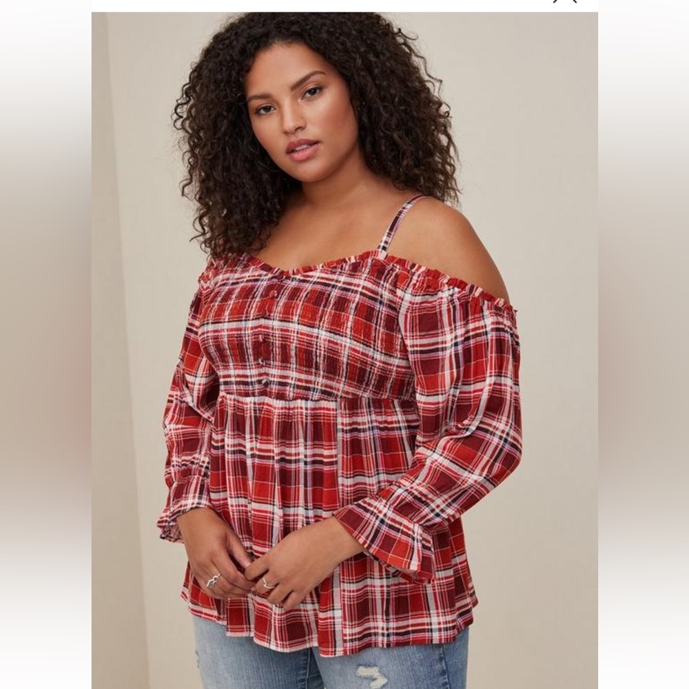 Plaid cold shoulder shirt size 4. Like new